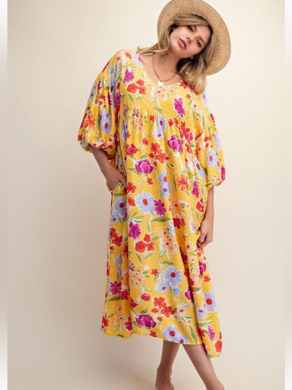261 I-H ❤️ EASEL PRINTED PEACH BLOSSOM MAXI DRESS